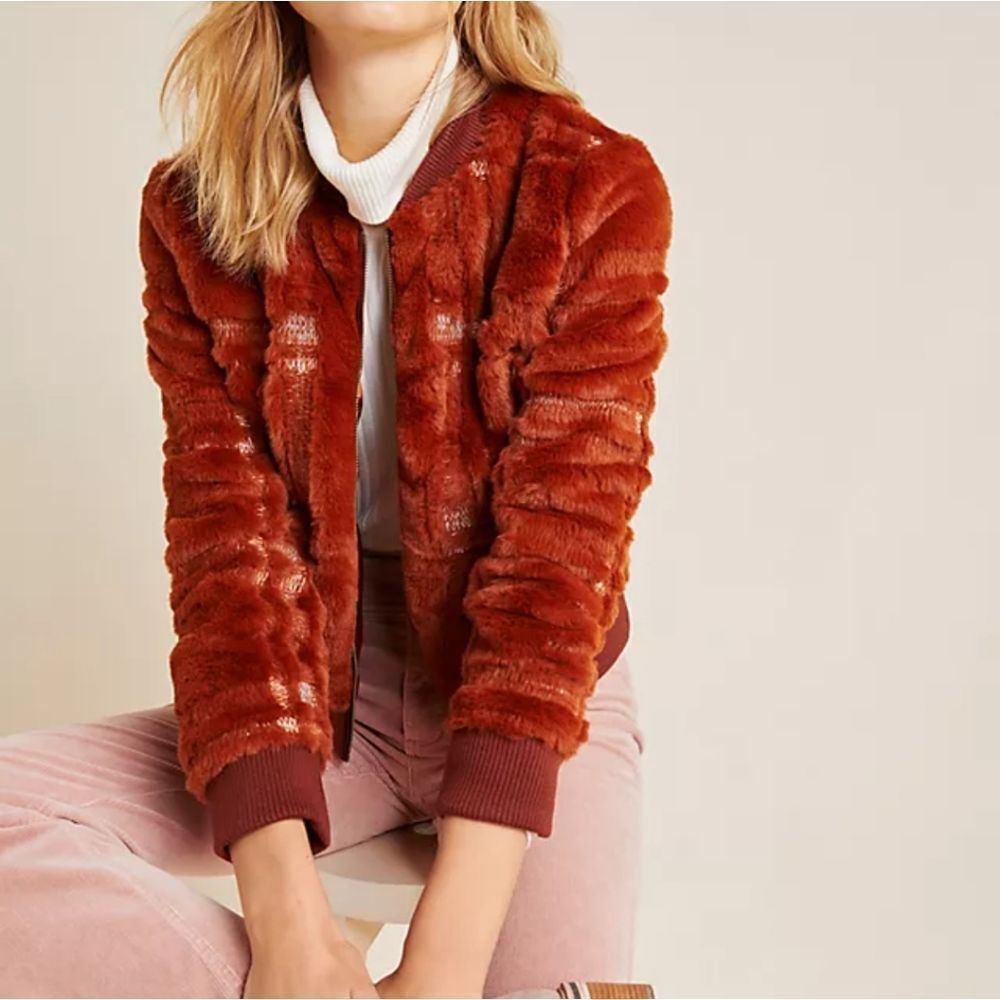 Anthropologie Teddy Plaid Faux Fur Jacket